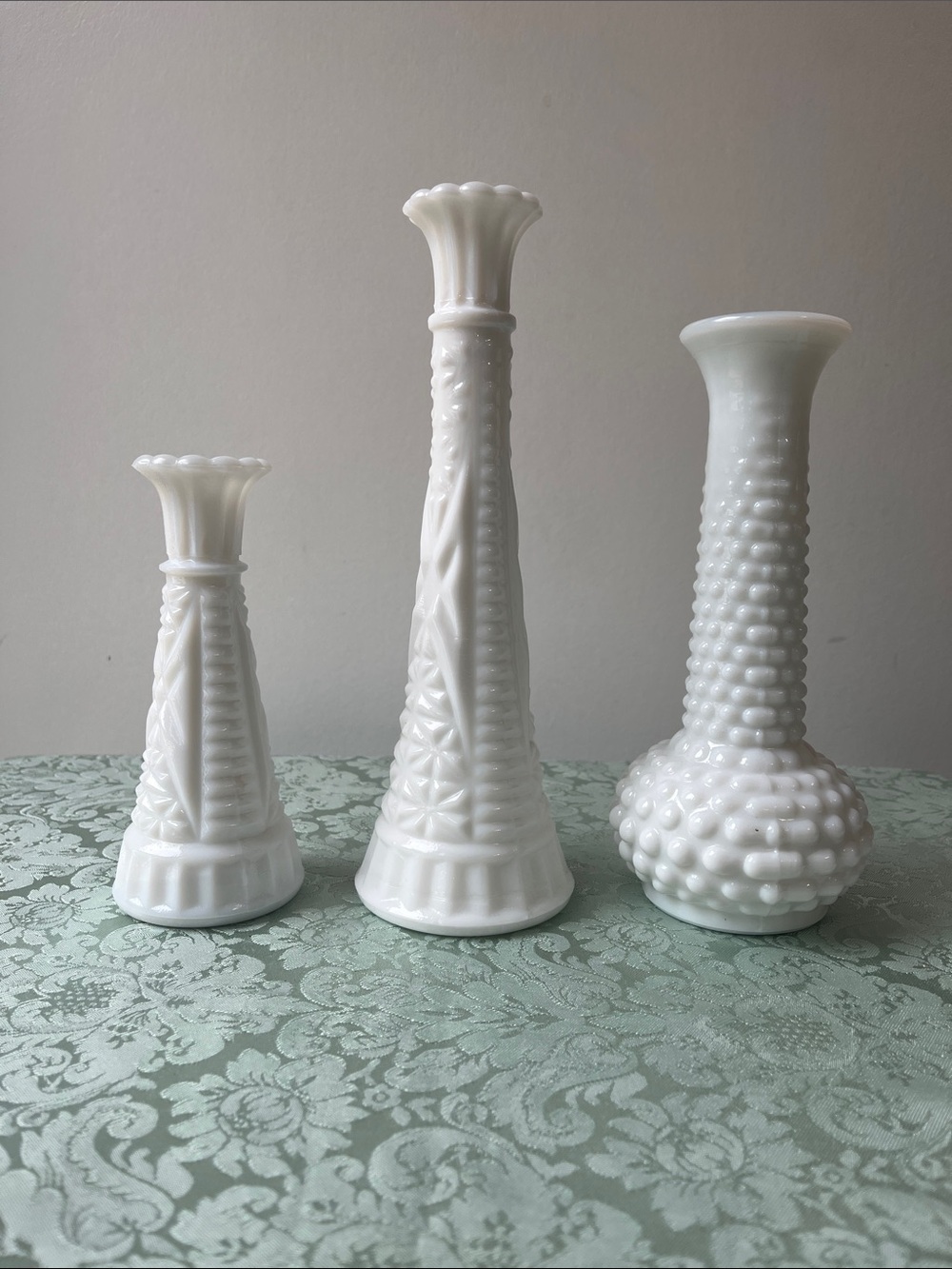 Vintage White Milk Glass Bud Vases - Set of 3 - Anchor Hocking & E.O. Brody